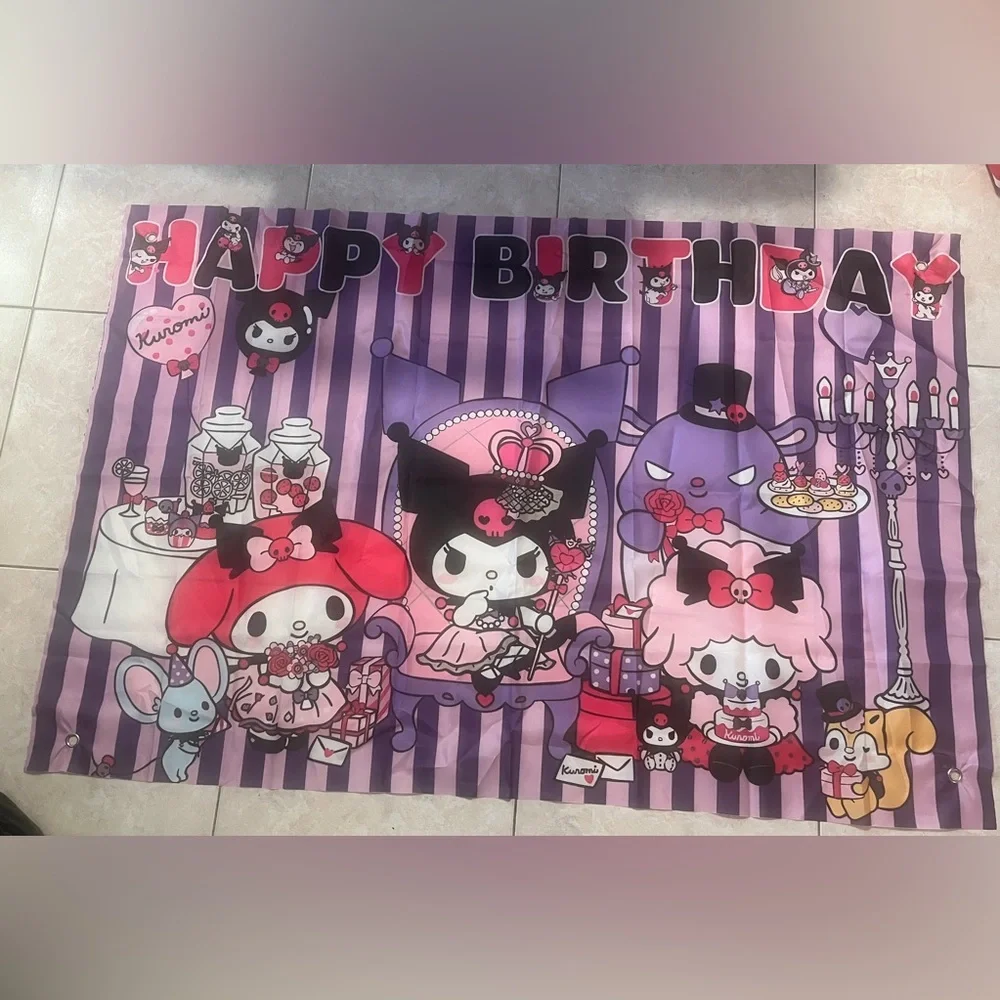 Kuromi Birthday Banner Tapestry Party Decoration Pink Purple Wall Decor